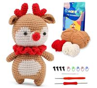 BoloShine Kit Uncinetto Principianti Animali, Amigurumi Set Uncinetti Completo con Yarn Crochet, DIY Anelli Portachiavi, Adulti e Bambini Hobby Creativi Fai da Te, con Tutorial e Istruzioni-Cervo
