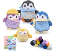 BoloShine Kit Uncinetto Principianti Animali, Amigurumi Set Uncinetti Completo con Yarn Crochet, DIY Anelli Portachiavi, Adulti e Bambini Hobby Creativi Fai da Te, con Tutorial e Istruzioni-Pinguini