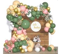 Boloshine Set di 147 palloncini con coriandoli, colore verde salvia, rosa, per compleanno, matrimonio, con palloncini dorati, per baby shower, addio al nubilato, decorazione di compleanno