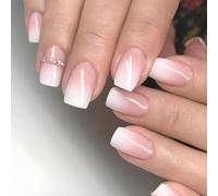 Boloshine Unghie Finte Corte Quadrate, 24 Pezzi Francese Stick sulle Unghie Artificiali, Copertura Completa Naturali Press on Nails, French Manicure per Donne e Ragazze - Petali Delicati Come Seta