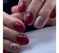 Boloshine Unghie Finte Corte Quadrate, 24 Pezzi Francese Stick sulle Unghie Artificiali, Copertura Completa Naturali Press on Nails, French Manicure per Donne e Ragazze - Rosse Ciliegie Luccicanti