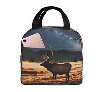 Bolsa de almuerzo con diseño de alce en la pradera para hombres y mujeres, elegante y grande, con aislamiento térmico, reutilizable, para el trabajo, picnic y senderismo, 21,5 cm de largo x 13 cm de