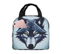Bolsa de almuerzo con diseño de cabeza de lobo feroz para hombres y mujeres. Elegante bolsa térmica grande para almuerzo, reutilizable para el trabajo, picnic y senderismo. 21,5 cm de largo x 13 cm