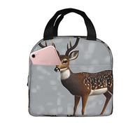 Bolsa de almuerzo con diseño de ciervo gris ciruela para hombres y mujeres, elegante y grande, con aislamiento térmico, reutilizable, para el trabajo, picnic y senderismo, 21,5 cm de largo x 13,7 cm