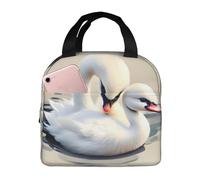 Bolsa de almuerzo con diseño de cisne pequeño para hombres y mujeres, elegante y grande, con aislamiento térmico, reutilizable, para el trabajo, picnic y senderismo, 21,5 cm de largo x 13,7 cm de an