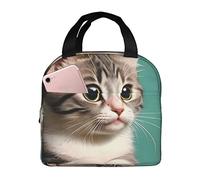 Bolsa de almuerzo con diseño de gato curioso para hombres y mujeres, elegante y grande, reutilizable, para el trabajo, picnic y senderismo, 21,5 cm de largo x 13,7 cm de ancho x 20,3 cm de alto.