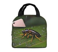 Bolsa de almuerzo con diseño de insectos en hojas para hombres y mujeres, elegante y grande, reutilizable, para el trabajo, picnic y senderismo, 21,5 cm de largo x 13 cm de ancho x 20 cm de alto.