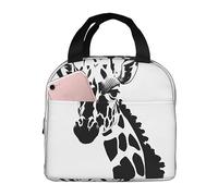 Bolsa de almuerzo con diseño de jirafa en blanco y negro para hombres y mujeres. Elegante bolsa térmica grande para almuerzo, reutilizable para el trabajo, picnic y senderismo. 21,5 cm de largo x 13
