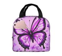 Bolsa de almuerzo con diseño de mariposa morada para hombre y mujer, elegante y grande, con aislamiento térmico, reutilizable, para el trabajo, picnic y senderismo, 21,5 cm de largo x 13,7 cm de anc
