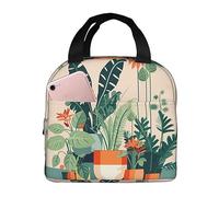 Bolsa de almuerzo con diseño de planta verde pequeña para hombres y mujeres, elegante y grande, reutilizable, para el trabajo, picnic y senderismo, 21,5 cm de largo x 13 cm de ancho x 20 cm de alto
