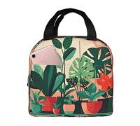 Bolsa de almuerzo con diseño de plantas verdes en macetas para hombres y mujeres, elegante y grande, reutilizable, para el trabajo, picnic y senderismo, 21,5 cm de largo x 13 cm de ancho x 20 cm de
