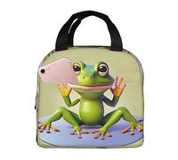 Bolsa de almuerzo con diseño de rana haciendo yoga para hombres y mujeres, elegante y grande, con aislamiento térmico, reutilizable, para el trabajo, picnic y senderismo, 21,5 cm de largo x 13,7 cm