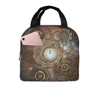 Bolsa de almuerzo con diseño de reloj Steampunk para hombre y mujer, elegante y grande, reutilizable, para el trabajo, picnic y senderismo, 21,5 cm de largo x 13,7 cm de ancho x 20,3 cm de alto.