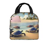 Bolsa de almuerzo con diseño de tortugas en la playa para hombres y mujeres, elegante y grande, con aislamiento térmico, reutilizable, para el trabajo, picnic y senderismo, 21,5 cm de largo x 13,7 c