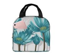 Bolsa de almuerzo con diseño floral en verde azulado, gris y blanco para hombres y mujeres. Elegante bolsa térmica grande para almuerzo, reutilizable para el trabajo, picnic y senderismo. 21,5 cm de