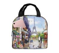 Bolsa de almuerzo con escena de la Torre Eiffel de París para hombres y mujeres, elegante bolsa térmica grande para almuerzo, reutilizable para el trabajo, picnic, senderismo, 21,5 cm de largo x 13