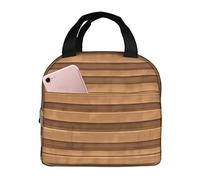 Bolsa de almuerzo con textura de madera original para hombres y mujeres, elegante y grande, reutilizable, para el trabajo, picnic y senderismo, 21,5 cm de largo x 13 cm de ancho x 20 cm de alto.