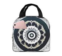 Bolsa de almuerzo redonda con diseño de tótem en blanco y negro para mujeres y hombres. Elegante bolsa térmica grande para almuerzo, reutilizable para el trabajo, picnic y senderismo. 21,5 cm de lar