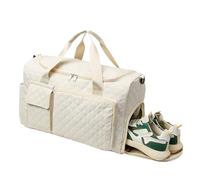 Bolsa Deporte Mujer - Bolso Viaje con Correa Ancha, Maleta Accesorios Gran Capacidad, Bolsa Gimnasio Con Separación Ropa Seca Y Mojada Para Toallas, Prendas, Beige, verwijzen naar de beschrijving