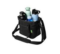 Bolsa Isotérmica Familiar con 4 Compartimentos para 4 Bebidas, Correa Ajustable, Reutilizable, 4 Portavasos para Botellas de Agua(Black)
