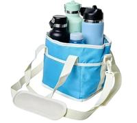 Bolsa Isotérmica Familiar con 4 Compartimentos para 4 Bebidas, Correa Ajustable, Reutilizable, 4 Portavasos para Botellas de Agua(Blue White)