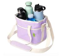 Bolsa Isotérmica Familiar con 4 Compartimentos para 4 Bebidas, Correa Ajustable, Reutilizable, 4 Portavasos para Botellas de Agua(White Purple)