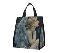 Bolsa térmica reutilizable para el almuerzo, 9 l, a prueba de fugas, con diseño de ángel con alas azules y bolsillos interiores para mujeres y hombres, ideal para refrigerios, trabajo, picnic y camp