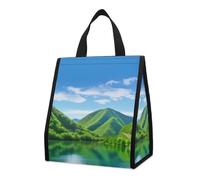 Bolsa térmica reutilizable para el almuerzo, 9 l, a prueba de fugas, con diseño de colinas verdes y agua, con bolsillos interiores para mujeres y hombres, bolsas portátiles para refrigerios, bolsas