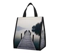 Bolsa térmica reutilizable para el almuerzo, 9 l, a prueba de fugas, con diseño de embarcadero de madera y lago tranquilo, con bolsillos interiores para mujeres y hombres, bolsas portátiles para ref