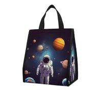 Bolsa térmica reutilizable para el almuerzo, de 9 l, a prueba de fugas, con diseño de astronauta, planetas y solar, con bolsillos interiores para mujeres y hombres, bolsas portátiles para refrigerio