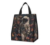Bolsa térmica reutilizable para el almuerzo, de 9 l, a prueba de fugas, con diseño de astronauta y flores, con bolsillos interiores para mujeres y hombres, bolsas portátiles para refrigerios, bolsas
