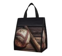 Bolsa térmica reutilizable para el almuerzo, de 9 l, a prueba de fugas, con diseño de béisbol sobre madera y bolsillos interiores para mujeres y hombres, bolsas portátiles para refrigerios, bolsas t