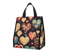 Bolsa térmica reutilizable para el almuerzo, de 9 l, a prueba de fugas, con diseño de corazón y flores, con bolsillos interiores para mujeres y hombres, ideal para el trabajo, picnic y camping.