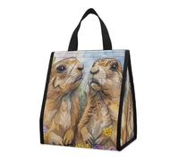 Bolsa térmica reutilizable para el almuerzo, de 9 l, a prueba de fugas, con diseño de dos perritos de la pradera y bolsillos interiores para mujeres y hombres, bolsas portátiles para refrigerios, bo
