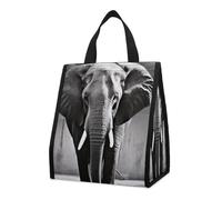 Bolsa térmica reutilizable para el almuerzo, de 9 l, a prueba de fugas, con diseño de elefante blanco y negro y bolsillos interiores para mujeres y hombres, bolsas portátiles para refrigerios, bolsa