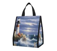 Bolsa térmica reutilizable para el almuerzo, de 9 l, a prueba de fugas, con diseño de faro y diamantes, con bolsillos interiores para mujeres y hombres, ideal para el trabajo, picnic y camping.