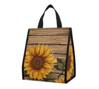 Bolsa térmica reutilizable para el almuerzo, de 9 l, a prueba de fugas, con diseño de girasoles y tablero de madera, con bolsillos interiores para mujeres y hombres, ideal para refrigerios, trabajo,