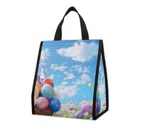 Bolsa térmica reutilizable para el almuerzo, de 9 l, a prueba de fugas, con diseño de huevos de Pascua y flores, con bolsillos interiores para mujeres y hombres, ideal para el trabajo, picnic y camp