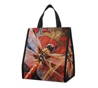Bolsa térmica reutilizable para el almuerzo, de 9 l, a prueba de fugas, con diseño de libélula roja y bolsillos interiores para mujeres y hombres, bolsas portátiles para refrigerios, bolsas térmicas