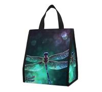 Bolsa térmica reutilizable para el almuerzo, de 9 l, a prueba de fugas, con diseño de libélula y galaxia, con bolsillos interiores para mujeres y hombres, ideal para el trabajo, picnics y camping.