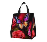 Bolsa térmica reutilizable para el almuerzo, de 9 l, a prueba de fugas, con diseño de mariposas y rosas, con bolsillos interiores para mujeres y hombres, bolsas portátiles para refrigerios, bolsas t
