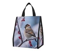 Bolsa térmica reutilizable para el almuerzo, de 9 l, a prueba de fugas, con diseño de pájaros y nieve, con bolsillos interiores para mujeres y hombres, bolsas portátiles para refrigerios, bolsas tér