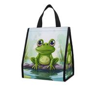 Bolsa térmica reutilizable para el almuerzo, de 9 l, a prueba de fugas, con diseño de rana en un estanque y bolsillos interiores para mujeres y hombres, bolsas portátiles para refrigerios, bolsas té