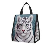 Bolsa térmica reutilizable para el almuerzo, de 9 l, a prueba de fugas, con diseño de tigre blanco y bolsillos interiores para mujeres y hombres, ideal para refrigerios, trabajo, picnics y camping.
