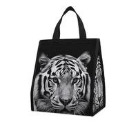 Bolsa térmica reutilizable para el almuerzo, de 9 l, a prueba de fugas, con diseño de tigre blanco y negro y bolsillos interiores para mujeres y hombres, bolsas portátiles para refrigerios, bolsas t