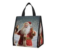 Bolsa térmica reutilizable para el almuerzo, de 9 l, a prueba de fugas, con diseño navideño de Papá Noel y bolsillos interiores para mujeres y hombres, bolsas portátiles para refrigerios, bolsas tér