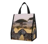Bolsa térmica reutilizable para el almuerzo, de 9 l, a prueba de fugas, con estampado de cebra africana y bolsillos interiores para mujeres y hombres, ideal para refrigerios, trabajo, picnic y campi