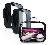 Bolsafy Sacchetti trasparenti per il trucco con cerniera, Nero, Pack 3- Medium (Same Size), Sacchetti trasparenti per il trucco con cerniera