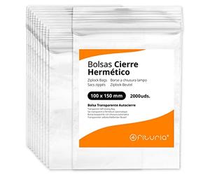 Bolsas con Cierre Hermético de Plástico Transparentes Ideales para Congelar Alimentos, Guarda Documentos, Bolsas Reutilizables y de Conservación - Ofituria (2000 Bolsas, 100 x 150 mm)