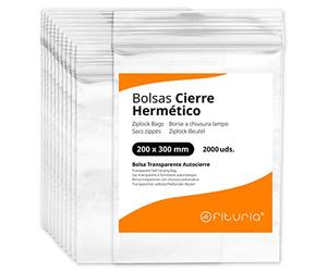 Bolsas con Cierre Hermético de Plástico Transparentes Ideales para Congelar Alimentos, Guarda Documentos, Bolsas Reutilizables y de Conservación - Ofituria (2000 Bolsas, 200 x 300 mm)